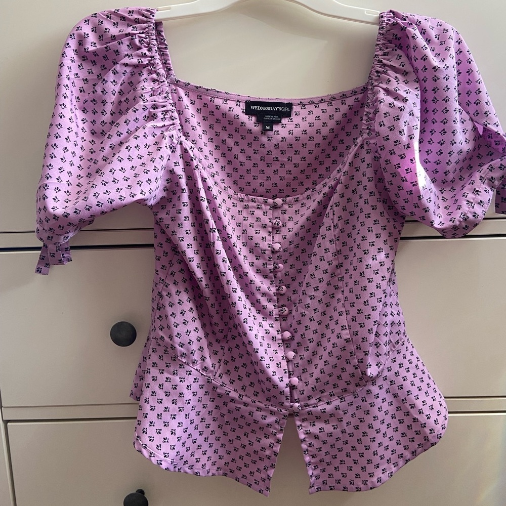 Lilac Button Front Top - Picture 2 of 8
